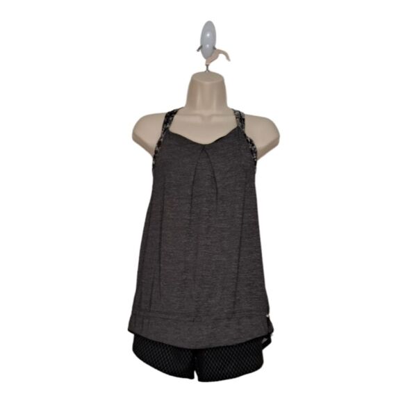 LuluLemon Women's Top Rest Less #W1G47S Tank Size 8 Heathered Black + Flowabunga - Picture 1 of 14